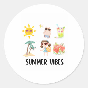 Pegatina Redonda camiseta de vibraciones de verano lindas para niño