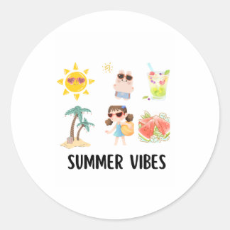 Pegatina Redonda camiseta de vibraciones de verano lindas para niño
