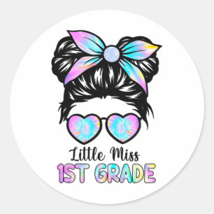 Pegatina Redonda Camiseta de vuelta al cole para niñas de primer gr
