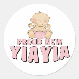 Pegatina Redonda Camiseta de YiaYia orgullosamente nueva