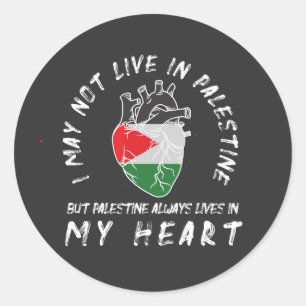 Pegatina Redonda Camiseta del corazón humano con bandera palestina