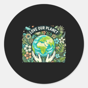 Pegatina Redonda Camiseta del Día de la Tierra Ama Nuestro Planeta