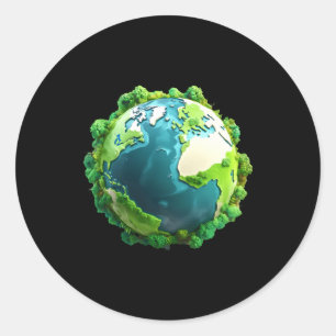 Pegatina Redonda Camiseta del Día de la Tierra Verde y Azul con Árb