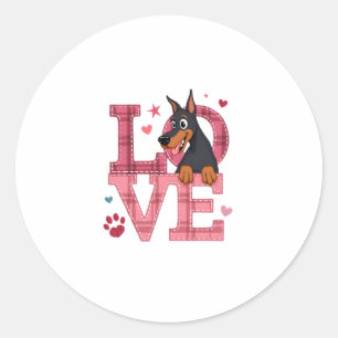 Pegatina Redonda Camiseta del día de San Valentín Perro Doberman Am