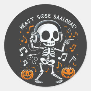 Pegatina Redonda Camiseta del Fiesta musical de Halloween con esque