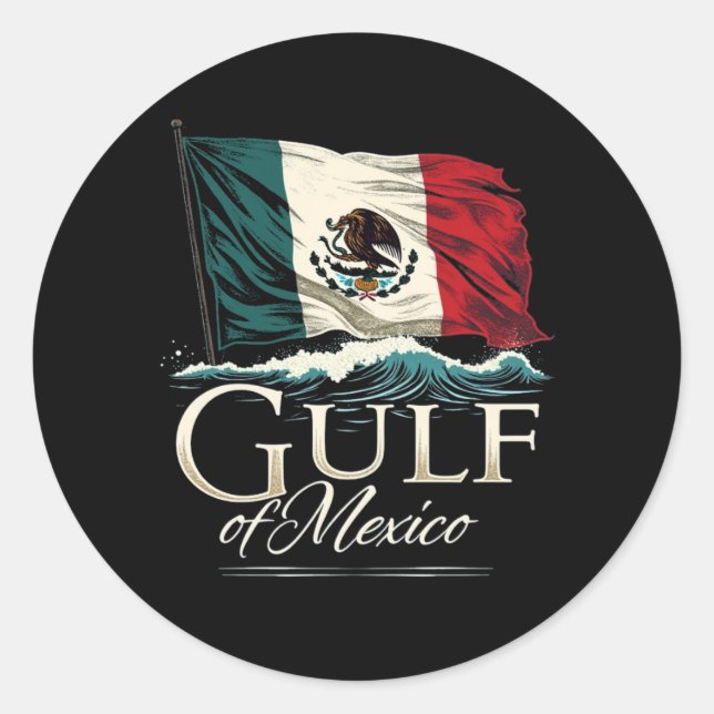 Pegatina Redonda Camiseta del Golfo de México con bandera mexicana  (Anverso)