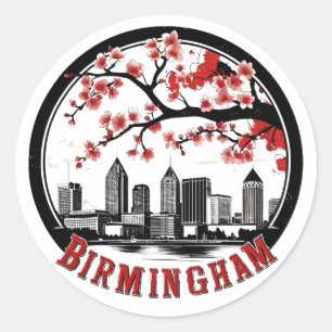 Pegatina Redonda Camiseta del horizonte de Birmingham City Alabama