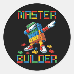 Pegatina Redonda Camiseta del Maestro Constructor Bloques de Dabbin
