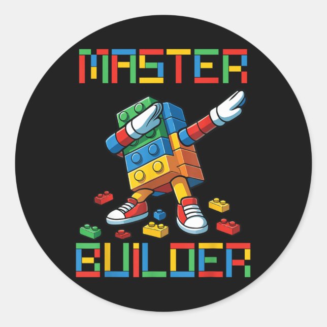 Pegatina Redonda Camiseta del Maestro Constructor Bloques de Dabbin (Anverso)