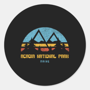 Pegatina Redonda Camiseta del Parque Nacional Acadia Maine Retro Vi