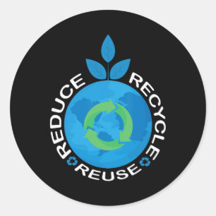 Pegatina Redonda Camiseta Día de la Tierra Reducir Reutilizar Recic