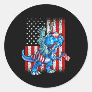 Pegatina Redonda Camiseta Dino Estatua de la Libertad 4 de Julio Ni