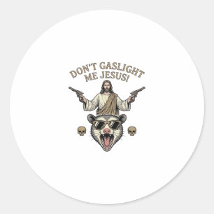 Pegatina Redonda Camiseta Diseño de Grabado Antiguo de Jesús Zarigü