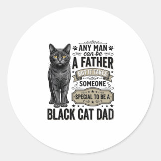 Pegatina Redonda Camiseta Diseño Grabado Vintage Papá Gato Negro_1