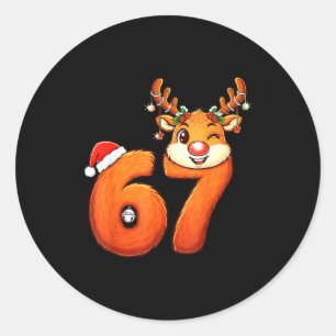 Pegatina Redonda Camiseta Divertida 67 Reno Navidad Seis Siete Meme