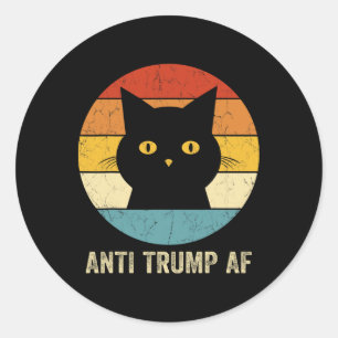 Pegatina Redonda Camiseta divertida anti Trump Af retro gato anti T