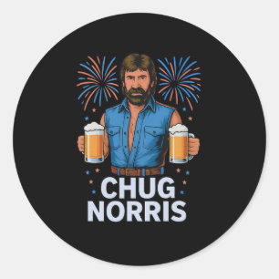Pegatina Redonda Camiseta Divertida Chug Norris Cerveza Usa 4 De Ju