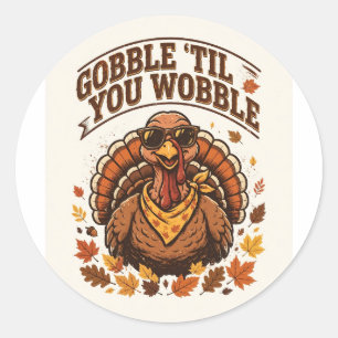 Pegatina Redonda Camiseta divertida de Acción de Gracias 'Gobble 'T