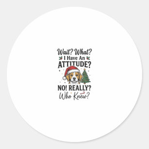 Pegatina Redonda Camiseta divertida de actitud de perro de Navidad