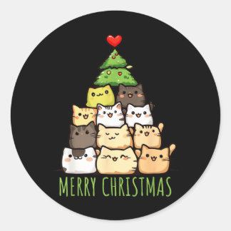 Pegatina Redonda Camiseta divertida de amor por gatos en Navidad _
