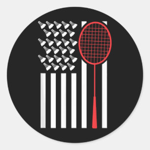 Pegatina Redonda Camiseta divertida de bádminton con bandera americ