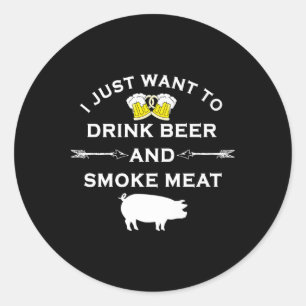Pegatina Redonda Camiseta Divertida De Barbacoa Bebe Cerveza Asa Ca
