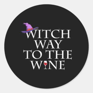 Pegatina Redonda Camiseta Divertida De Bruja Del Camino Al Vino Bru
