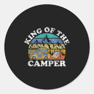 Pegatina Redonda Camiseta divertida de camping retro vintage, rey d
