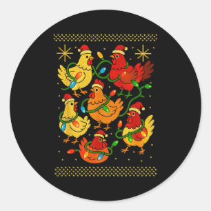 Pegatina Redonda Camiseta divertida de gallinas feas de Navidad