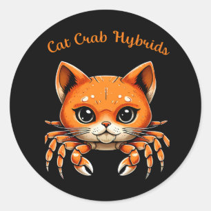 Pegatina Redonda Camiseta divertida de gato cangrejo criatura linda