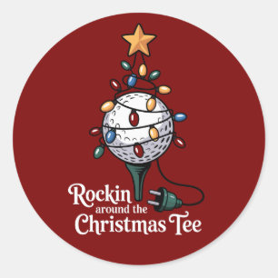 Pegatina Redonda Camiseta Divertida de Golf de Navidad Rockin Aroun