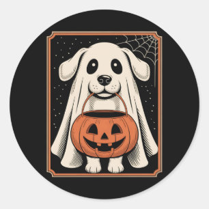 Pegatina Redonda Camiseta divertida de Halloween de perro fantasma 