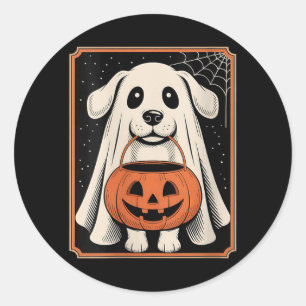 Pegatina Redonda Camiseta divertida de Halloween de perro fantasma 