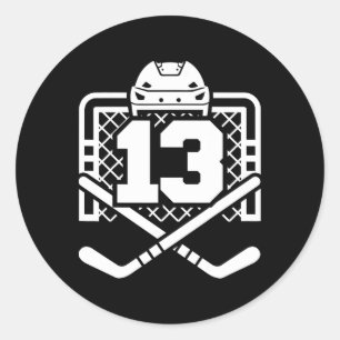 Pegatina Redonda Camiseta divertida de hockey número 13 para jugado