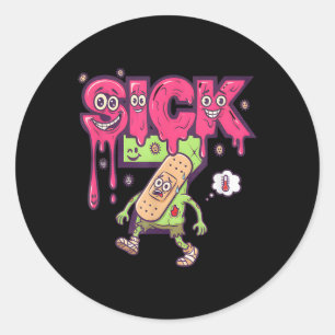 Pegatina Redonda Camiseta divertida de meme enfermo siete juego de 