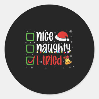 Pegatina Redonda Camiseta Divertida de Navidad Bonito Travieso Inte