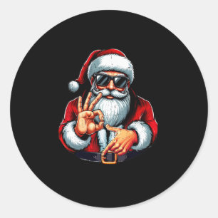 Pegatina Redonda Camiseta divertida de Navidad de Santa Claus para 