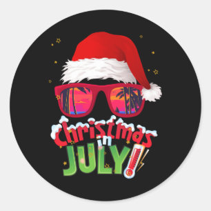 Pegatina Redonda Camiseta Divertida De Navidad En Julio Gafas De So
