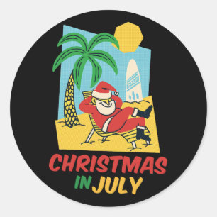 Pegatina Redonda Camiseta Divertida De Navidad En Julio Santa De Ve