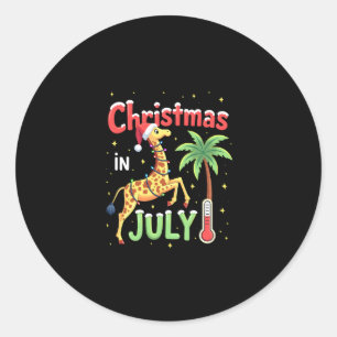 Pegatina Redonda Camiseta divertida de Navidad en julio Santa Jiraf