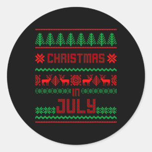 Pegatina Redonda Camiseta divertida de Navidad en julio, suéter feo