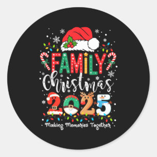Pegatina Redonda Camiseta divertida de Navidad para familia 2025 Sa