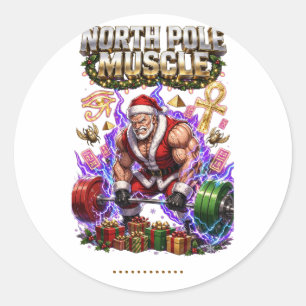 Pegatina Redonda Camiseta Divertida de Navidad para Gimnasio Múscul