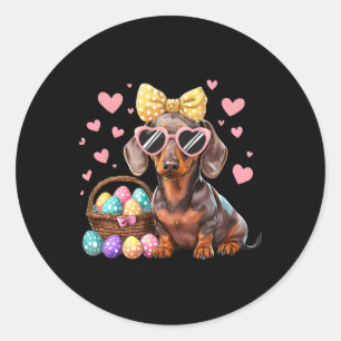 Pegatina Redonda Camiseta divertida de Pascua de Dachshund Caza de