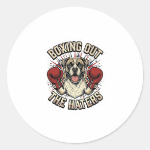 Pegatina Redonda Camiseta divertida de perro boxeador boxeando a lo
