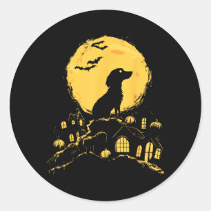 Pegatina Redonda Camiseta divertida de perro salchicha de Halloween