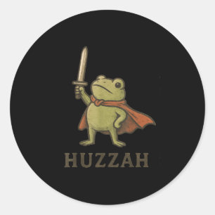Pegatina Redonda Camiseta Divertida de Rana Huzzah, Tee Antiguo de
