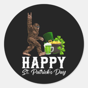 Pegatina Redonda Camiseta Divertida de San Patricio Bigfoot Feliz V