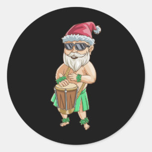 Pegatina Redonda Camiseta divertida de Santa hawaiano Navidad en ju