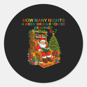Pegatina Redonda Camiseta divertida de Santa leyendo 67 Meme Navida